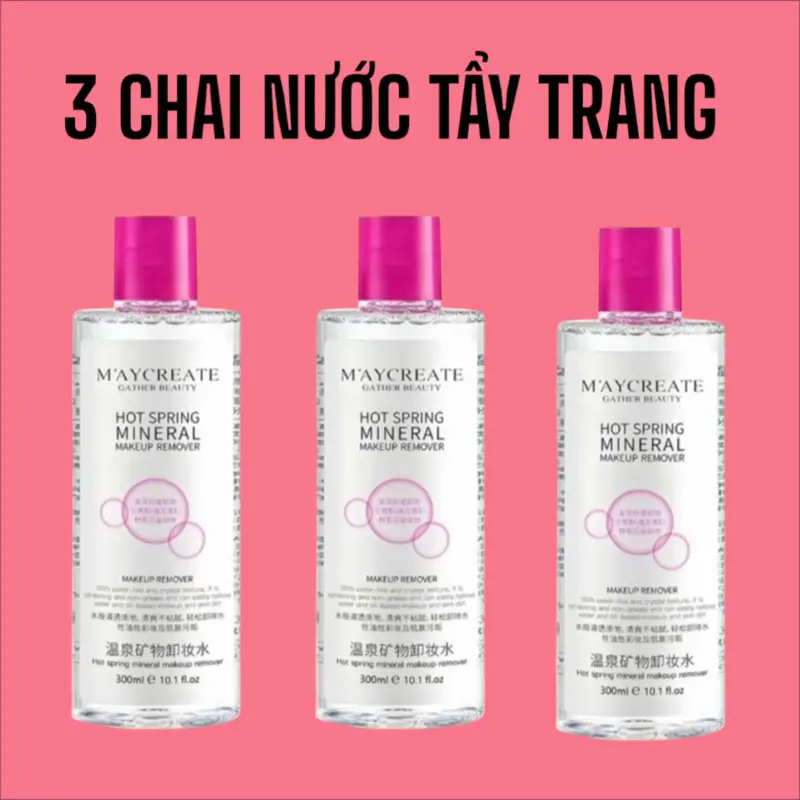 COMBO 3 chai nước tẩy Trang Không Cồn Không Paraben Dùng Cho Da Nhạy Cảm Chai 300ML Cosmetic Mỹ Phẩm Trang Điểm Nữ tai tất cả các loại da tẩy trang  cho mẹ bầu