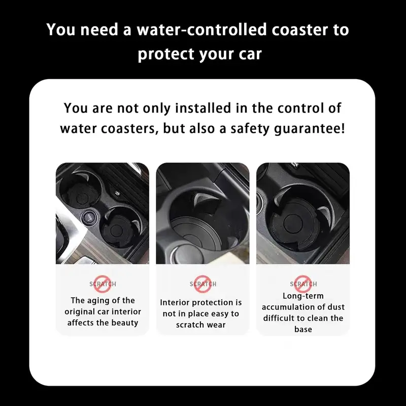 4 PCS Car Cup Holder Coasters, American Flag Anti-Slip Shock-Proof Pad, 2.75In Waterproof Creative Embedded Drink Mat, Universal for Most Cars (Black) 3