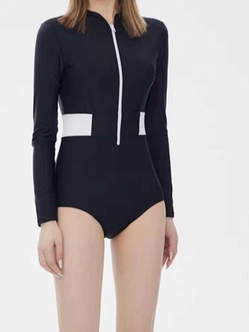 Product Introduction of Women's Colorblock Zipper Front Racing Swimwear, Casual Comfy Breathable Swimsuit for Beach Swimming Pool, Ladies Swimwear for All Seasons 3