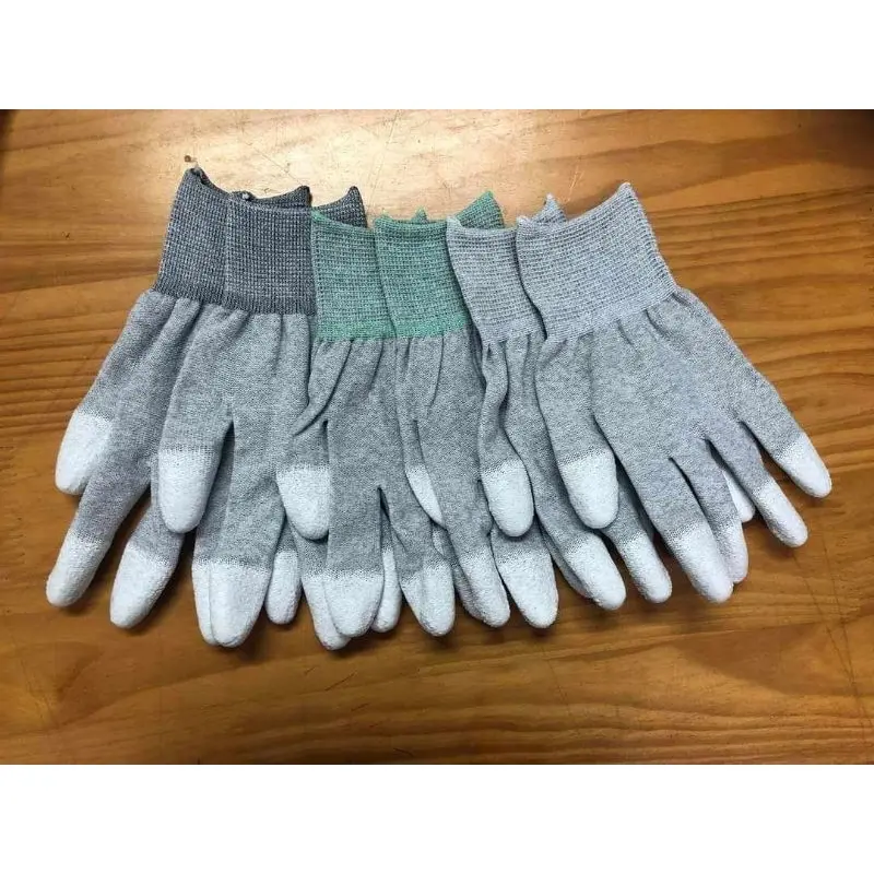 Mẫu mới 10 Đôi găng tay lao động phủ PU đầu ngón chống tĩnh điện sợi cacbon ,găng tay lao động XUẤT KHẨU