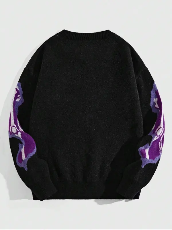 Men's Skeleton Print Round Neck Sweater, Loose Casual Long Sleeve Crew Neck Jumper for Fall & Winter, Fashion Men's Knitwear for Daily Wear 4