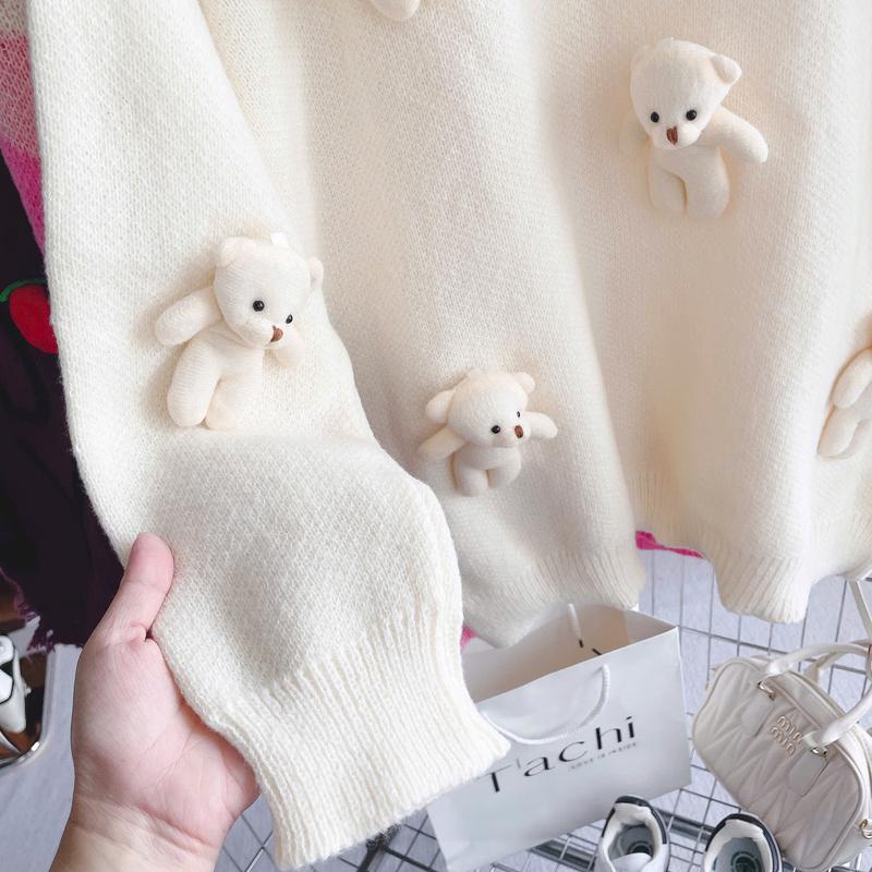 (HÌNH CẬN CHẤT) ÁO SWEATER NỮ FROM RỘNG ĐÍNH GẤU BÔNG DỄ THƯƠNG 4