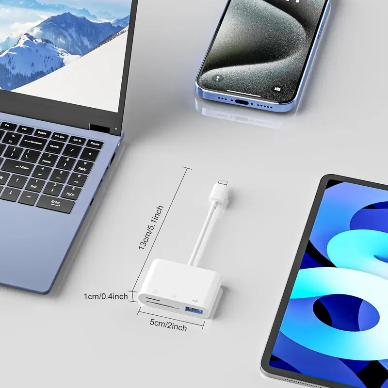 USB Camera Adapter, High-speed SD Card Reader, Portable Adapter with SD MicroSD USB Port for Android Phones, Tablets, and More Devices, USB Ports Output, Micro SD Cards, USB C Hub 1