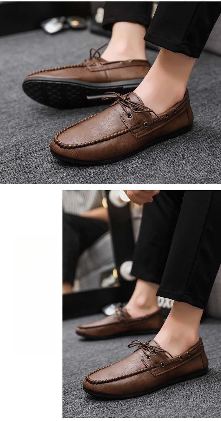 Product Introduction of Round Toe Shoes Casual Men's Slip-on Leather Shoe Flat Lightweight Breathable Dress Shoes 2024 New 13