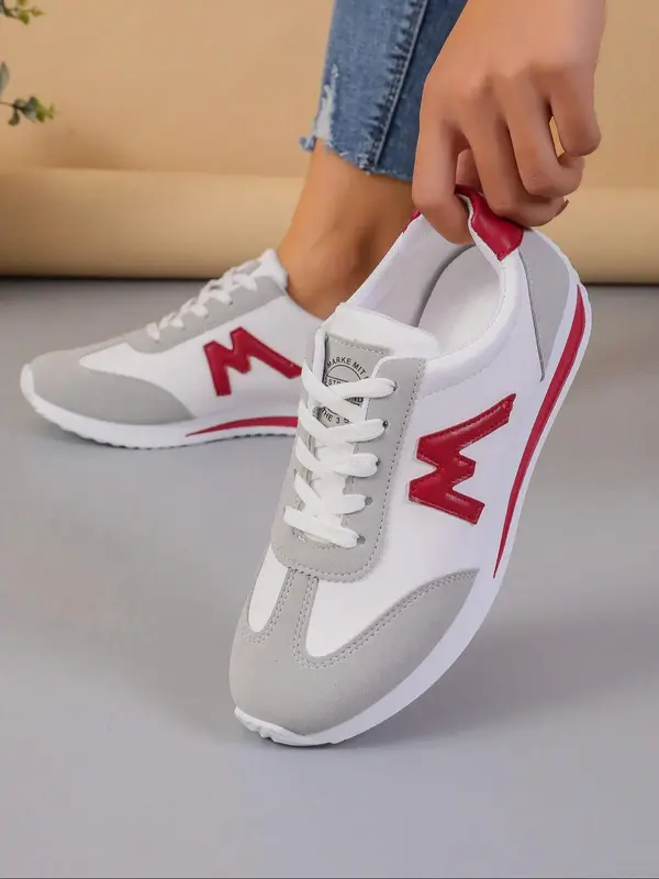 Women's Fashionable Patchwork Design Lace Up Low Top Sneakers, Casual Comfortable Breathable Sports Running Shoes, All-match Round Toe Shoes for Daily Wear 8