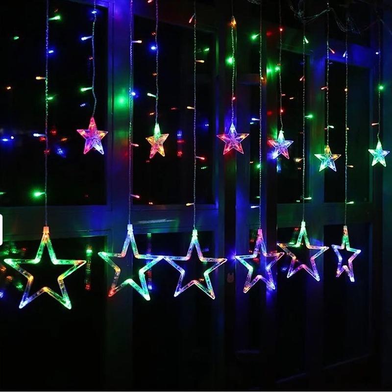 Đèn Led Hình Sao Rèm Nháy Decor Trang Trí căng rộng 3met ngôisaochớpnháy7màu