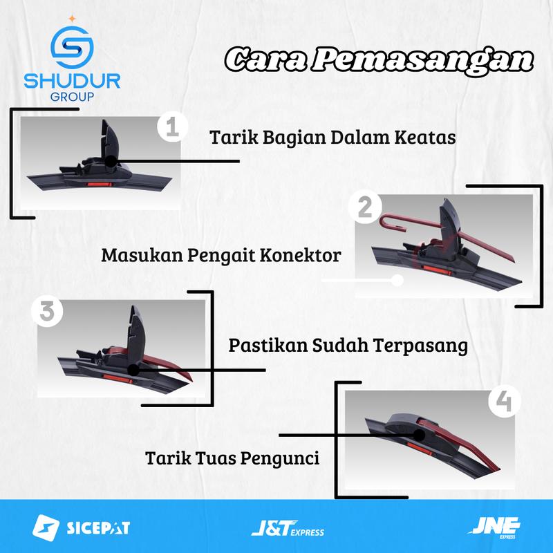 Shudur Group Wiper Mobil Double Blade 2 Lapis Karet Frameless Model Dual Blade Windshield Tanpa Rangka Besi Untuk Semua Jenis Kendaraan Mobil Kiri dan Kanan Universal Bonus 5 Produk 5
