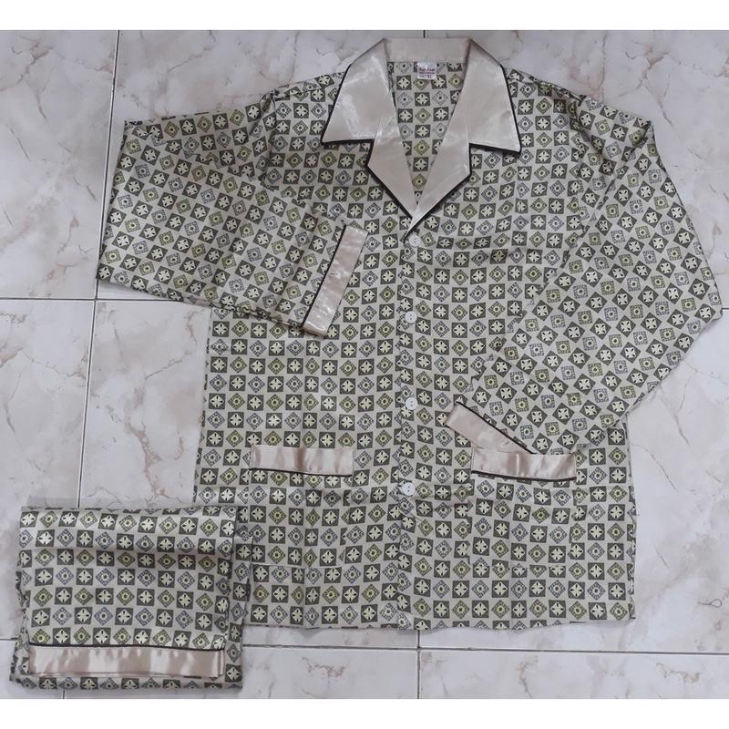 Bộ pijama phi bộ ngủ nam trung niên họa tiết dài tay, chất liệu phi bóng [ẢNH THẬT] Kem Nhung Kem Nhung Tim 3