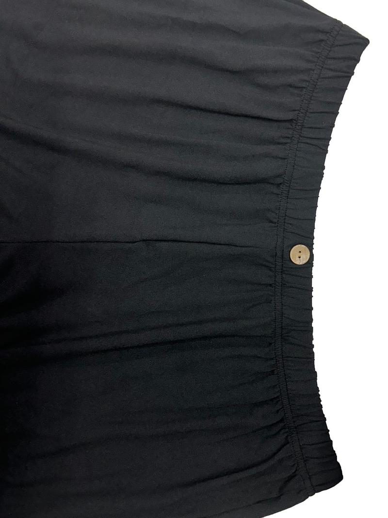 Product Introduction of 【Plus Size】 Solid Button Elastic Waist Wide Leg Pants, Casual Comfy Trousers for Daily Outdoor Wear, Women Plus Clothing for Fall & Winter 3