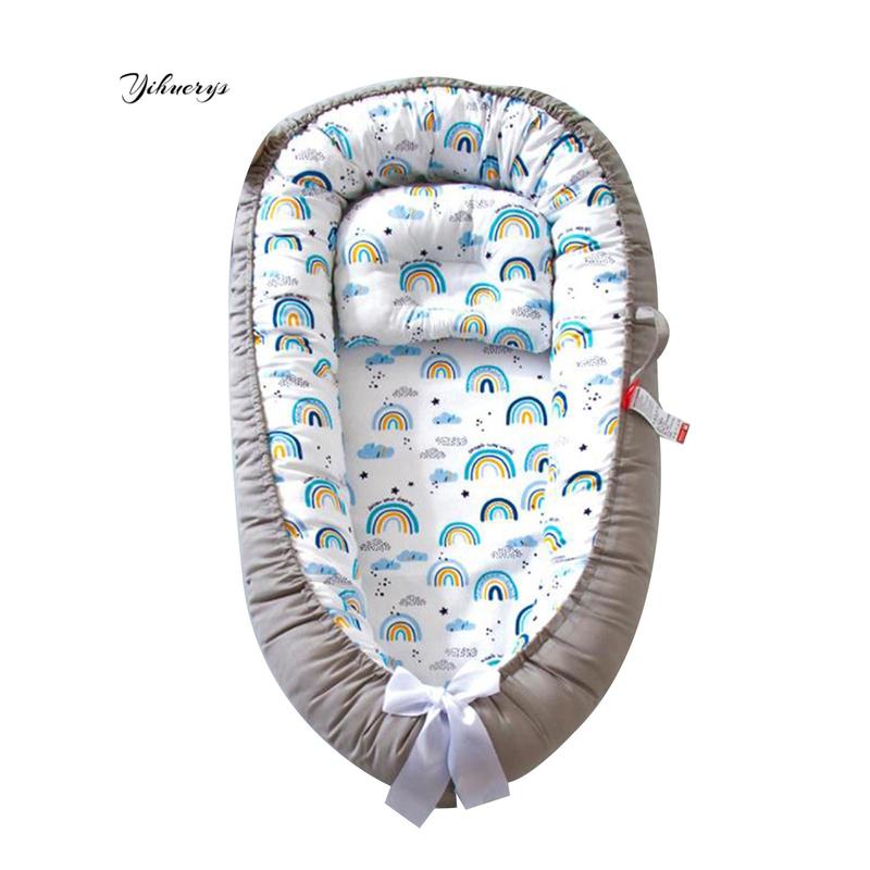 Baby Bed, Foldable Washable Floral Print Baby Cot Infant Bassinet with Pillow for Boys Girls 0