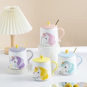 แก้วกาแฟ งานเซรามิค เหมาะกับชาวออฟฟิตนักเรียนนักศึกษา ของขวัญ ลายม้าโพนี่ +ช้อนต้าว สวยๆ3มิติดูดีน่ารัก