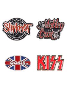 Juego de 4 piezas de alfileres de esmalte con bandas musicales, logotipos de bandas de rock en estilo caricatura (Motley Crüe, Slipknot, Kiss, Oasis), alfileres coloridos para sombreros y mochilas