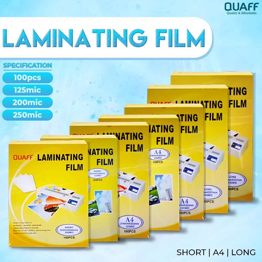 QUAFF Laminating Film A4 / Short / Long Size - 125micron / 250micron / 200micron (100sheets/pack)
