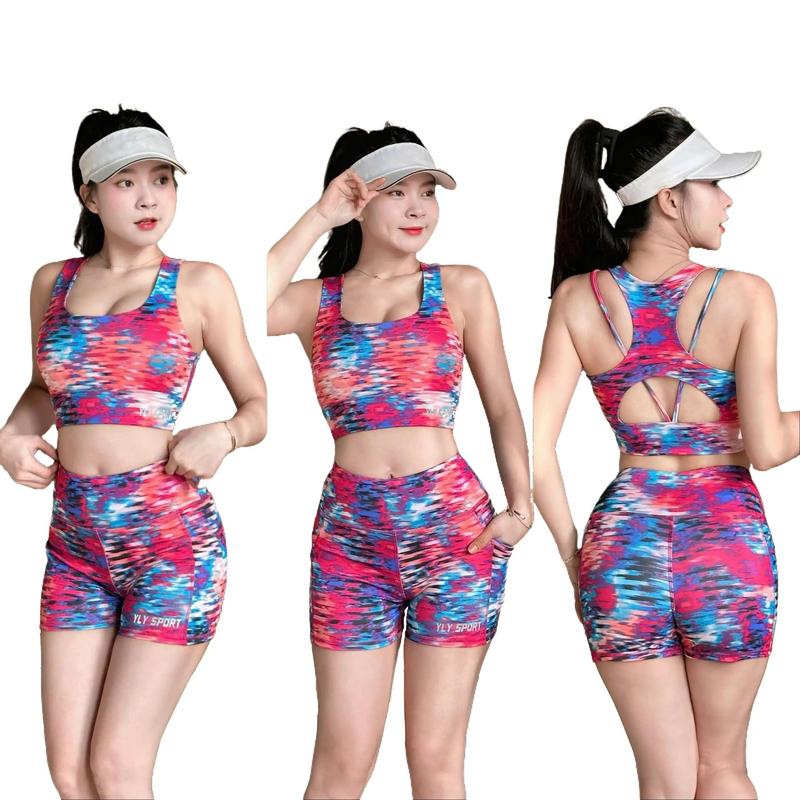 Đồ tập gym nữ, đồ tập yoga quần legging có túi áo bra ba lỗ kèm mút ngực chất vải co giãn mềm mịn YLYSPORT NG28 Xốp Trang Phục Chạy Bộ