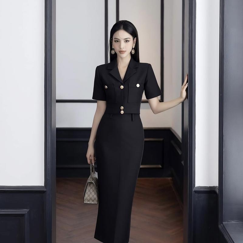 Sét Đi Tiệc Dáng Dài Aó Croptop Chân Váy Bút Chì Phù Hợp Với ĐI Chơi