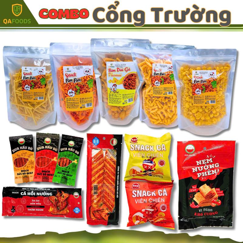    DEAL TỐT  COMBO CỔNG TRƯỜNG: Bim Đùi Gà Phô Mai 250g Bim Xương Chó 250g Bim Cá Voi 250gr Bim Tăm Que 250g Bim Ngó Sen 250g TẶNG 1 Nem Nướng Phên 1 Cá Hồi Nướng 2 Snack Cá Viên Chiên 3 Snack Đùi Bò-  ĂN Vặt QAFOODS 