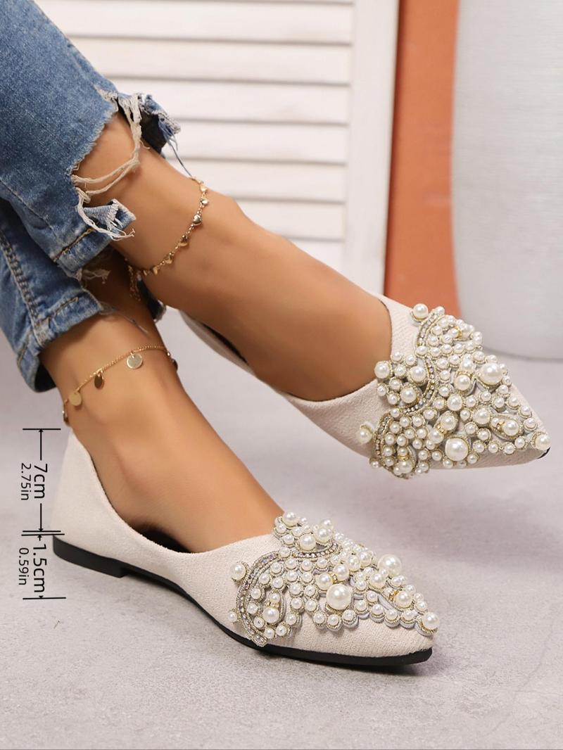 Product Introduction of Women's Fashionable Rhinestone & Faux Pearl Decorated Slip on Ballet Flats, Elegant Pointed Toe Flat Shoes for Daily Wear, Lightweight Breathable Comfortable Shoes for Women & Girls 2