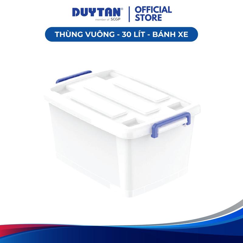 Thùng vuông 30-bánh xe DUY TÂN nhựa PP, thùng nhựa lưu trữ đa năng có bánh xe, quai xách 2 bên túi đựng sách hộp & thùng
