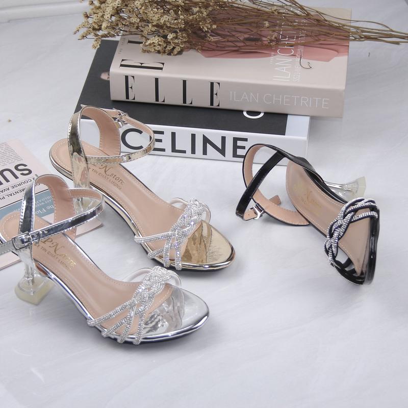 Giày cao gót sandal 7 phân gót trong dây mảnh xoàn đan chéo-SD59 Nữ DéP Shoes Women Jean