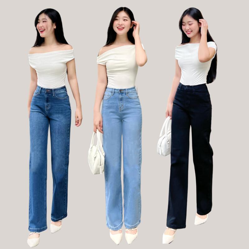 Quần jeans nữ ống suông TTTHAO cao cấp dài 99cm kiểu dáng quần jean nữ ống đứng rộng phong cách quần jeans nữ basic QJ273