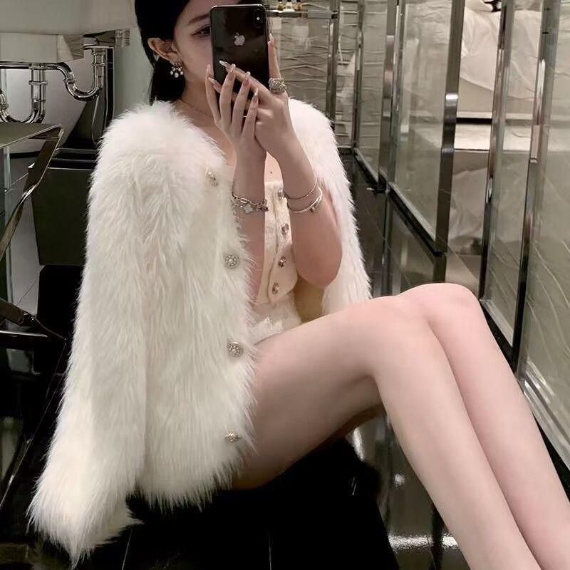 Áo Khoác Len Cardigan Dệt Kim, Len Như Lông Chồn, Dành Cho Nữ, Phong Cách Hàn Quốc Mùa Xuân, Hàng Mới Về 2024, Ngắn, Ngọt Ngào, Hàng Châu Âu, Mềm Mại Và Nếp 2