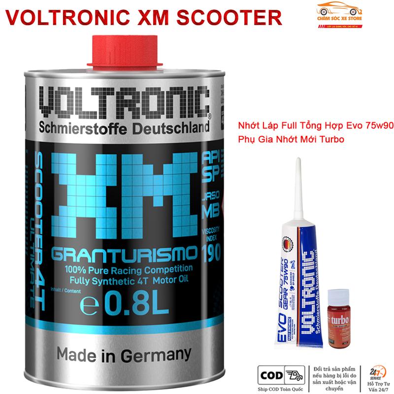 Dầu Nhớt Xe Tay Ga Voltronic XM Scooter Kèm 1 Tuýp Láp Full Tổng Hợp Voltronic Evo 75w90 và 1 Phụ Gia Nhớt Mới Xado Very Turbo 