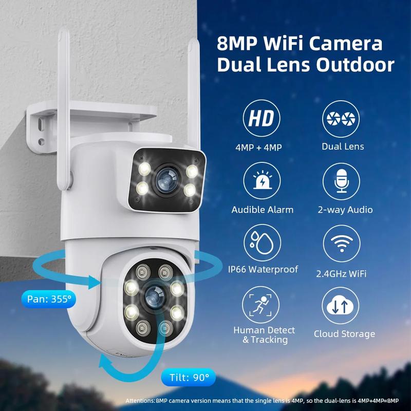 Product Introduction of 4K 8MP PTZ WIFI Camera,Dual Lens Dual Screen IP Camera,4MP HD Auto Tracking Outdoor CCTV Protection Surveillance,App:EseeCloud 1