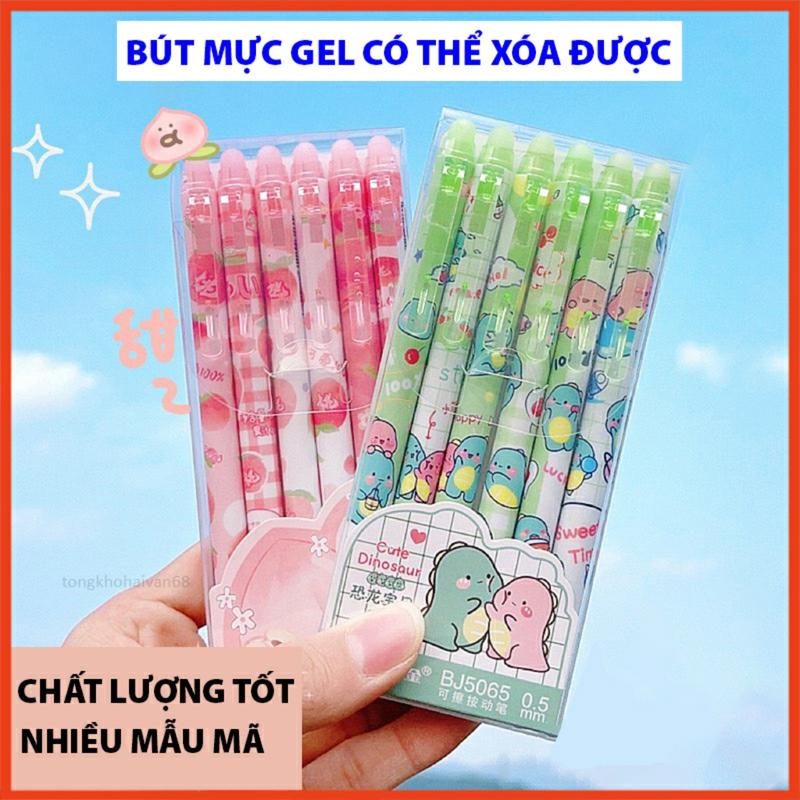 Hộp 12 cây bút gel xóa được mực xanh/tím hình gấu dâu, siêu nhân, doremon dễ thương, cotienshop87