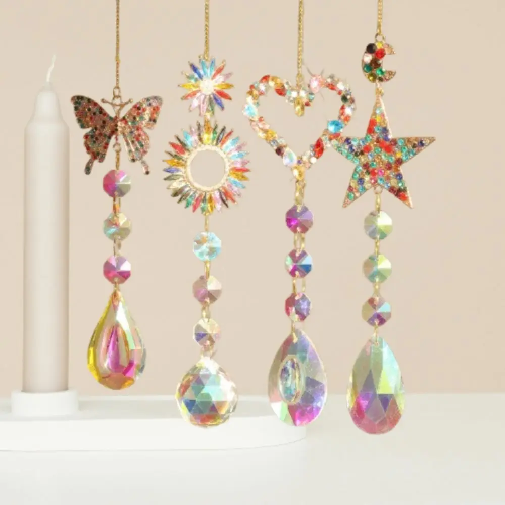 Rainbow Catcher Colorful Sun Catcher Pendant Handmade DIY Crafts Suncatcher Chandelier Love Star Butterfly Wind Chimes Hanging Ornament Outdoor Garden Decor