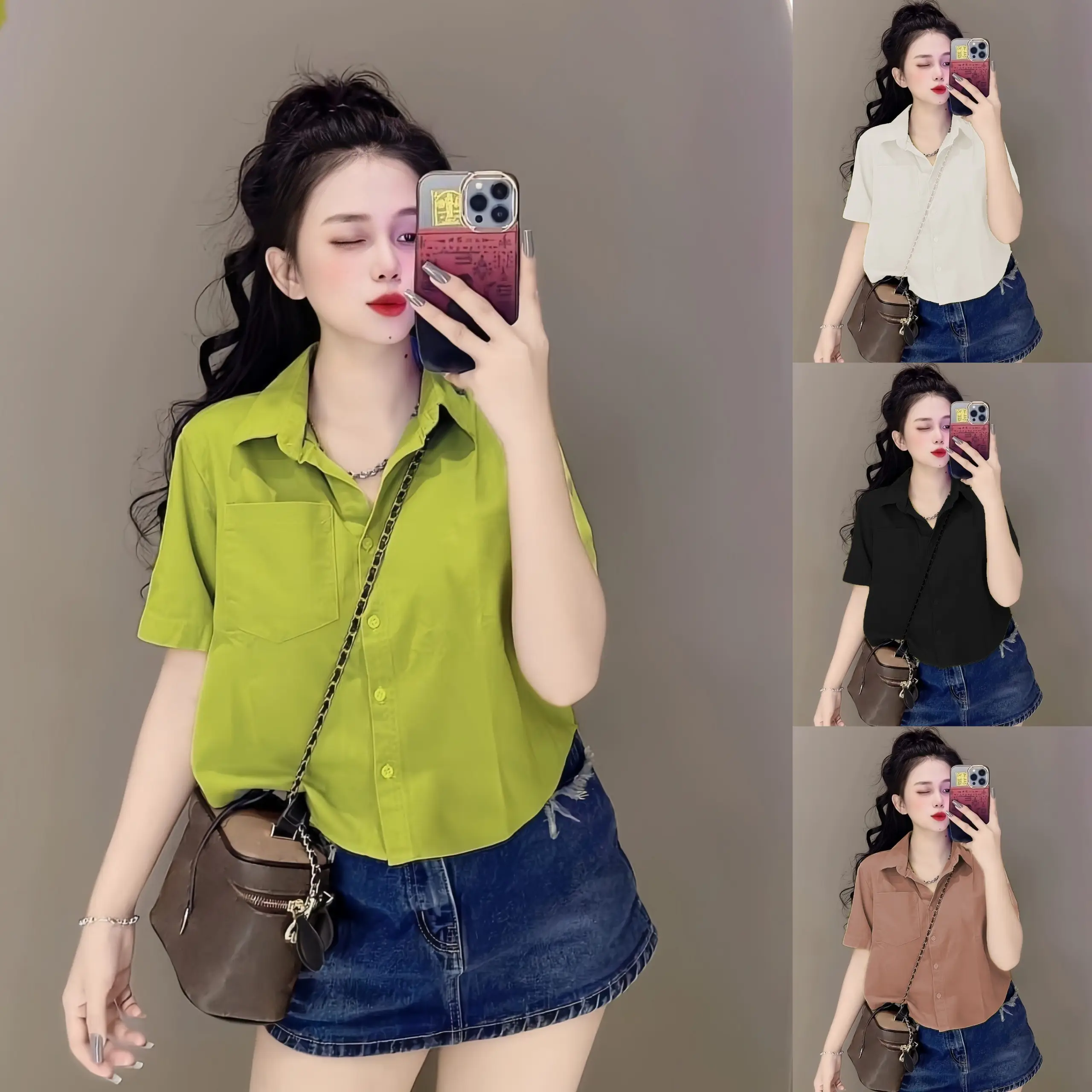 Áo Sơ Mi Nữ Tay Ngắn Form Rộng Nhiều Màu Áo Croptop Nữ Kiểu Sang Chảnh Thoải Mái Cho Bốn Mùa