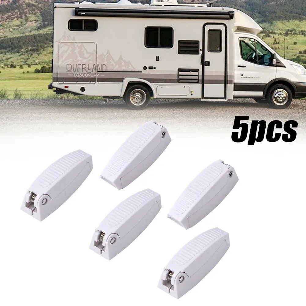 White RV Plastic Baggage Door Catch Holder Motorhome Camper Trailer Travel Latch