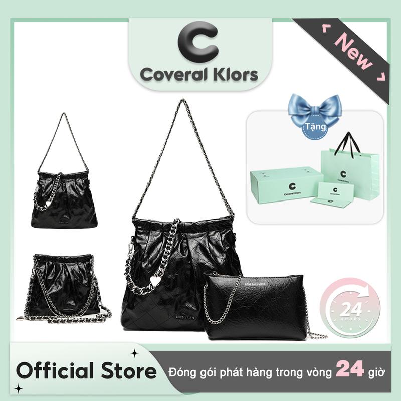 GIÁ MỞ BÁN COVERAL KLORS -【đóng gói hộp quà tặng không gian rộng lớn Túi đeo chéo màu đen cho nữ da bóng thiết kế kẻ caro cổ điển của Pháp túi đeo vai màu trắng thanh lịch và ấn tượng bộ túi xách cho nữ. Bag Tote