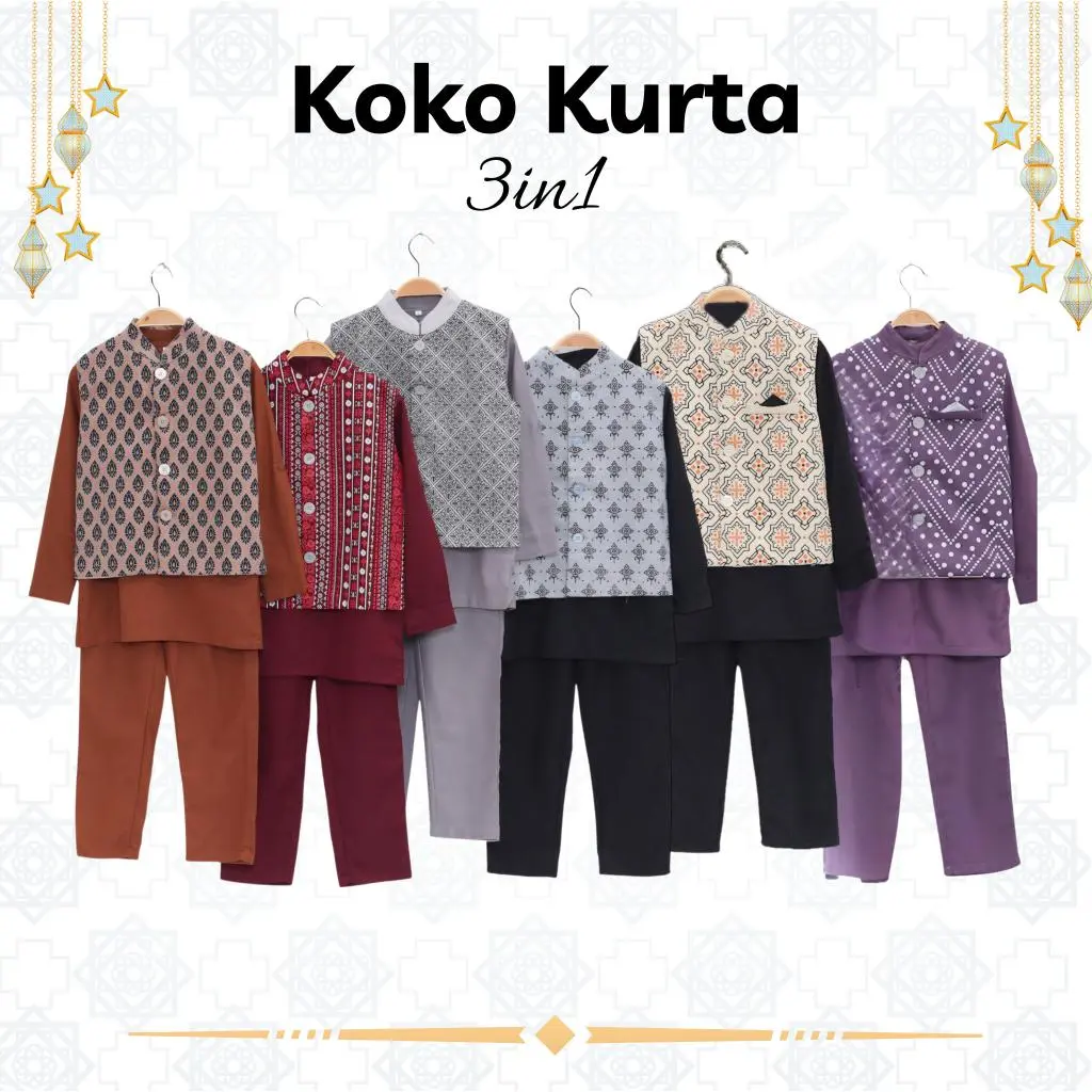 [Brandedbaby] 3T-13T Setelan Koko Kurta Anak Laki-laki Setelan Koko Muslim Pakistan Motif Terbaru