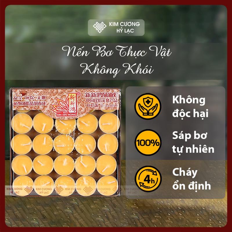 Nến Bơ Thực Vật Không Khói 100 Viên, Nến Xin Xin Hong An Toàn [Kim Cương Hỷ Lạc] 1 - 2 - 4 Giờ Cháy Sạch