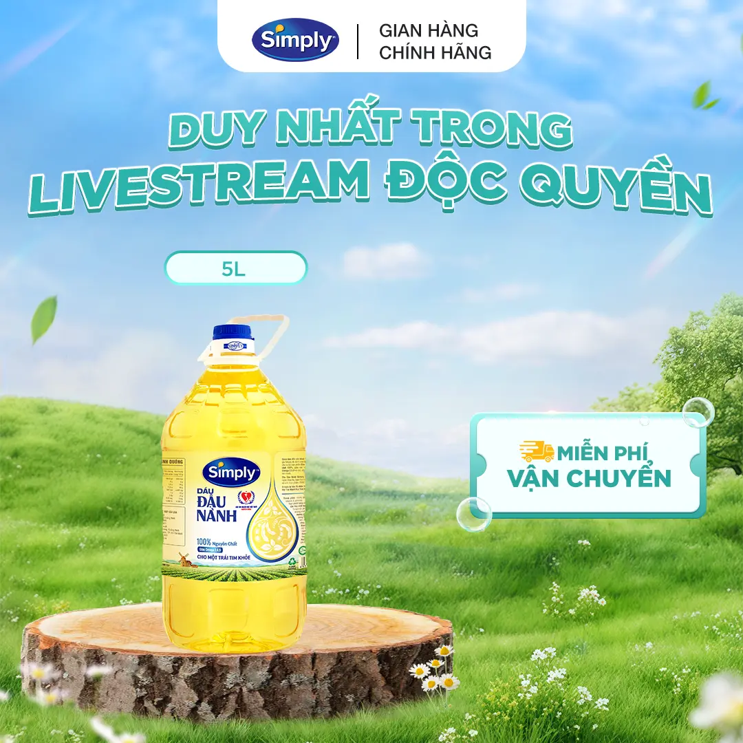 [WILMAR] Dầu Đậu Nành Simply Nguyên Chất 5L - Giàu Omega 3,6,9, Vitamin E & Phytosterol Tự Nhiên