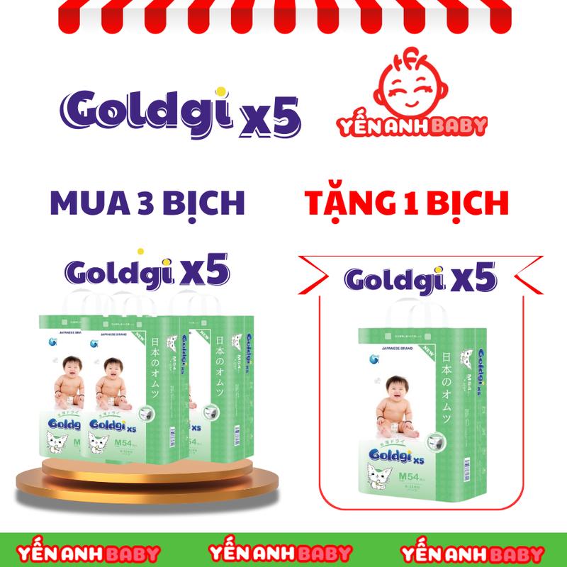 Combo 3 bịch Bỉm Dán Quần GOLDGI X5 M60 L48 XL44 XXL32 Mẫu Mới Cho Bé Nội Địa Nhật - Tặng 1 bịch