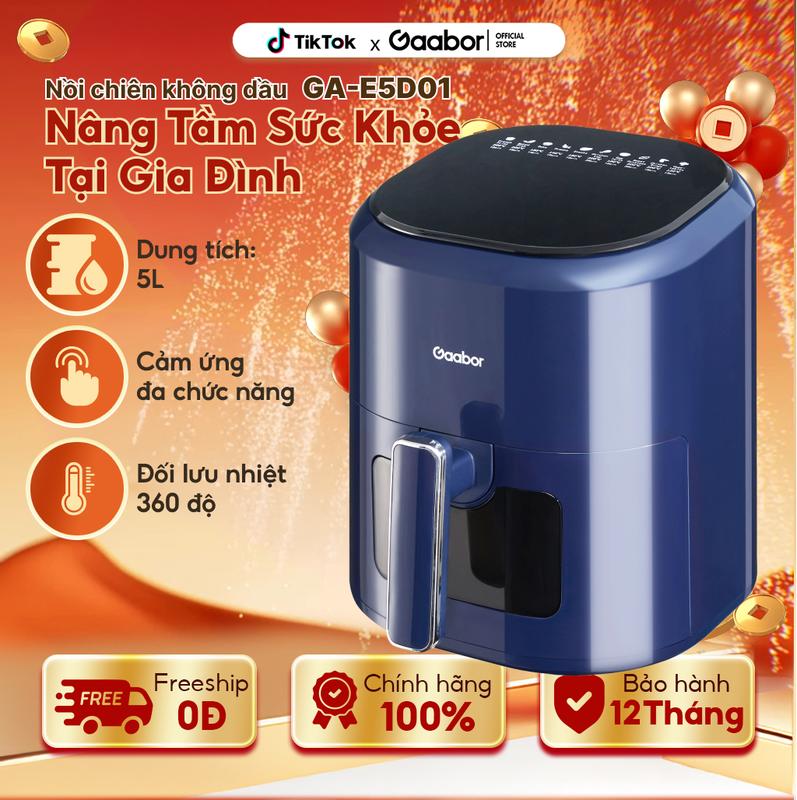 GAABOR x tranhuuphuong | Nồi chiên không dầu điện tử Gaabor GA-E5D01 dung tích 5 lít công suất 1200W cửa kính quan sát thức ăn khóa cảm ứng Nấu ăn cooker noi chien gaabor nướng lò nướng hấp sấy