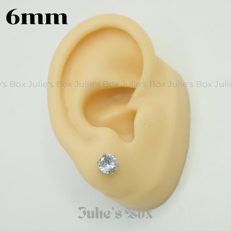 [1 Cặp] [BẤM] Khuyên tai Unisex Đá Tròn Màu Bạc Stainless Steel Không Gỉ Sét Không Ngứa Không Đen Julies Box 66 5