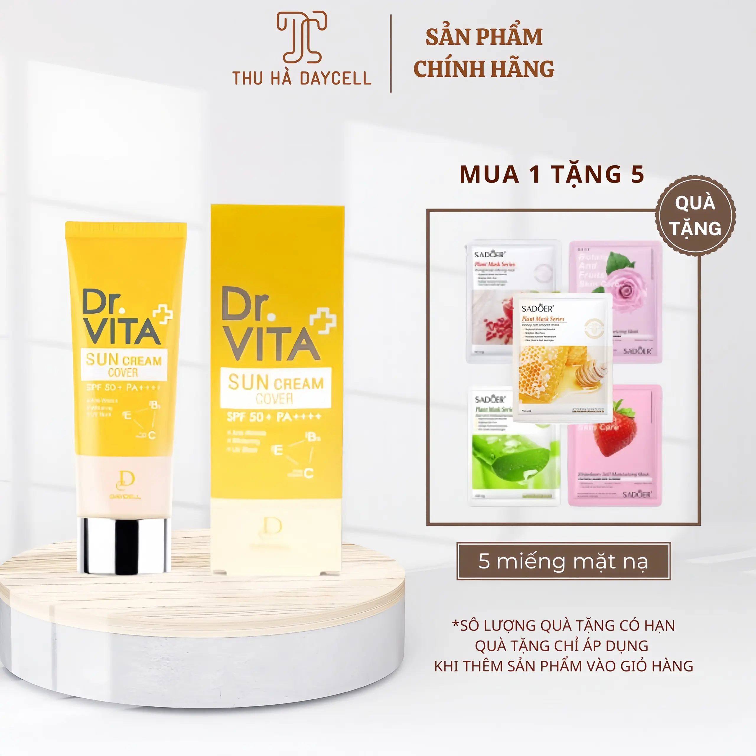 (Mua 1 Tặng 5 Mask) Kem chống nắng DR.VITA VITAMIN SUN CREAM COVER SPF50+ PA++++ Skincare Làm Đẹp Da Nữ