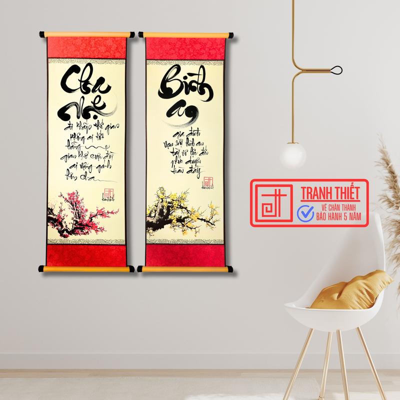Bộ 2 tranh thư pháp viết tay Cha mẹ Bình an, Giấy bo vải lụa cao cấp, Treo tường trang trí đẹp 6