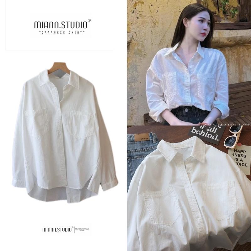 Miann.Studio ÁO SƠMI ĐŨI TÚI HỘP DÁNG RỘNG ĐUÔI TÔM NỮ Nhung Kem Voi Women Top Kaki