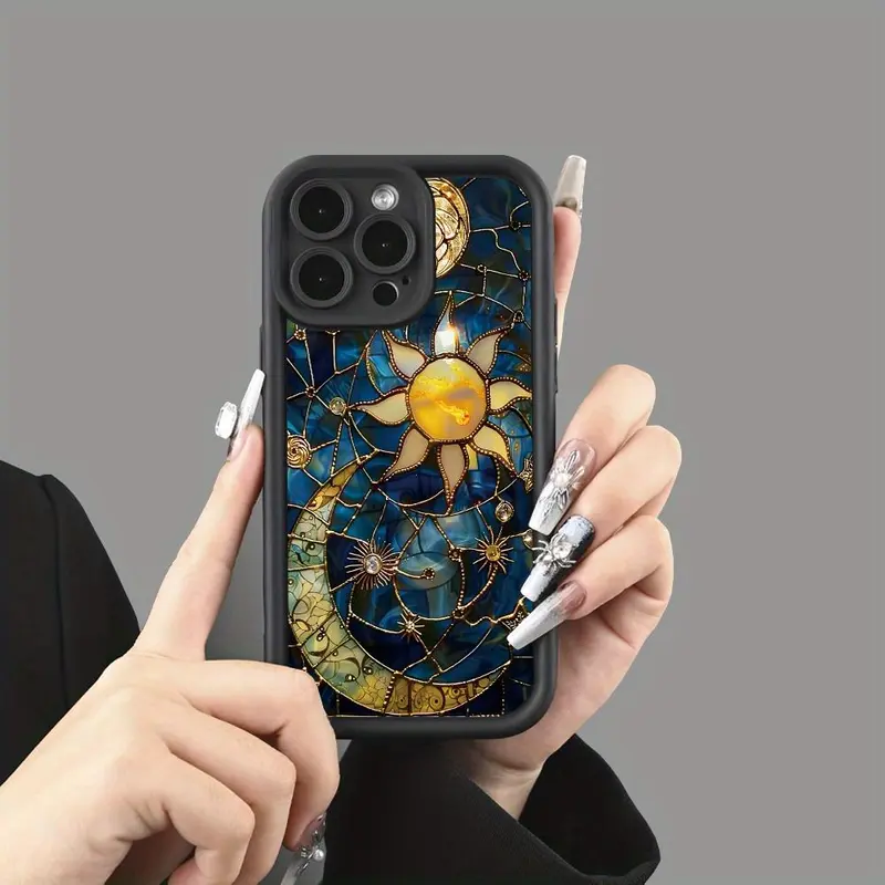 Creative Sun & Moon Pattern Phone Case, Shockproof Phone Protective Cover, Phone Accessory Compatible with iphone 16 15 14 13 12 11 Plus Pro Max 5