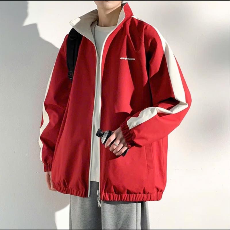 Jacket áo khoác gió 4 màu 2 lớp 1 mặt dành cho cả nam và nữ in chữ, sọc đứng, 4 mùa, túi có khóa, Menswear 3