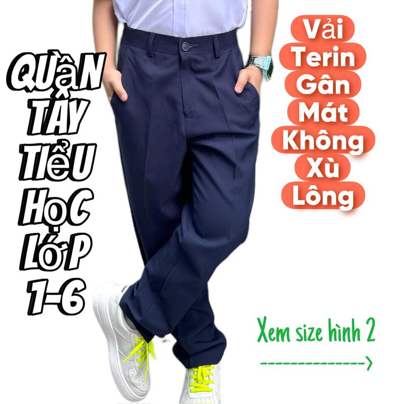 Quần Tây Tiểu Học Bé Trai Bé Gái Thun Sau Lưng Màu Xanh Đen Co Giãn Nhẹ Vải Gân Mỏng Rất Mát Men wear