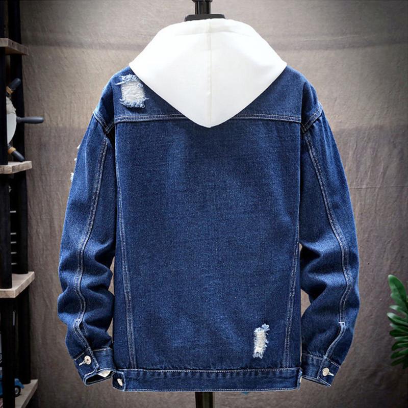 Product Introduction of Áo Khoác Denim Nam, Thời Trang Mới Mùa Xuân Và Mùa Thu, Phong Cách Hàn Quốc Thường Ngày Rách, Giặt Được, Màu Trơn 6