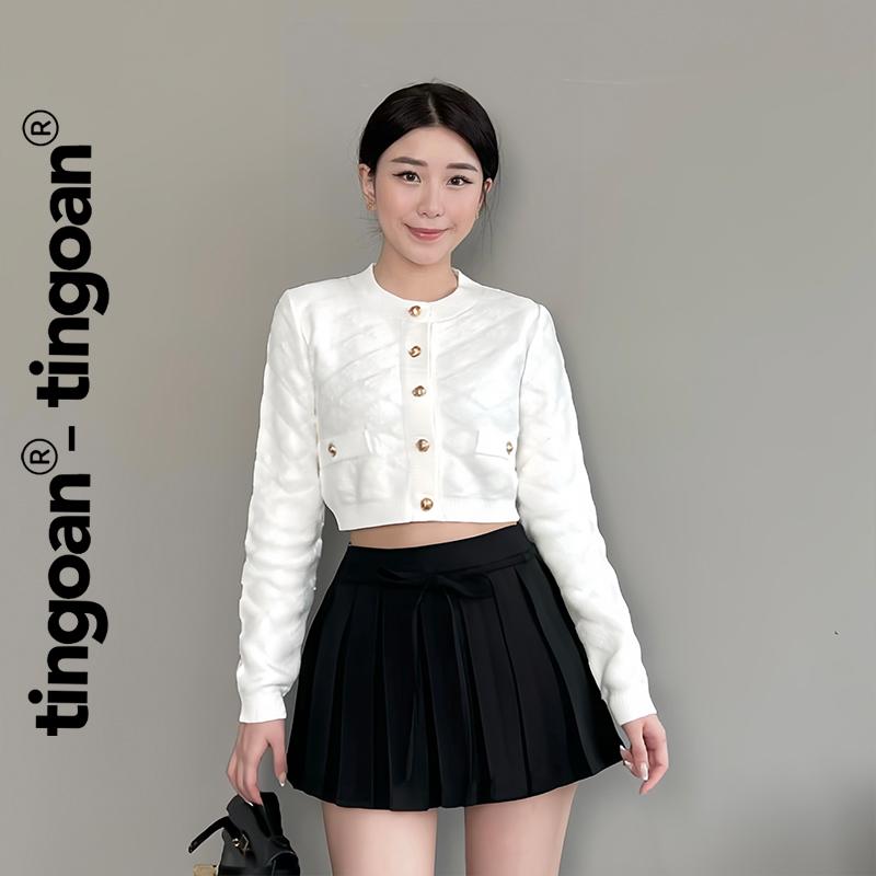 TINGOAN - Áo len xù cardigan cổ tròn vân quả trám nổi dài tay TRẮNG RACHEL TOP/WH