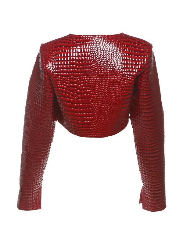 Women's Snake Skin Pattern Faux Leather Jacket, Casual Long Sleeve Open Front Outerwear for Fall & Winter, Ladies Clothes for Daily Wear 8