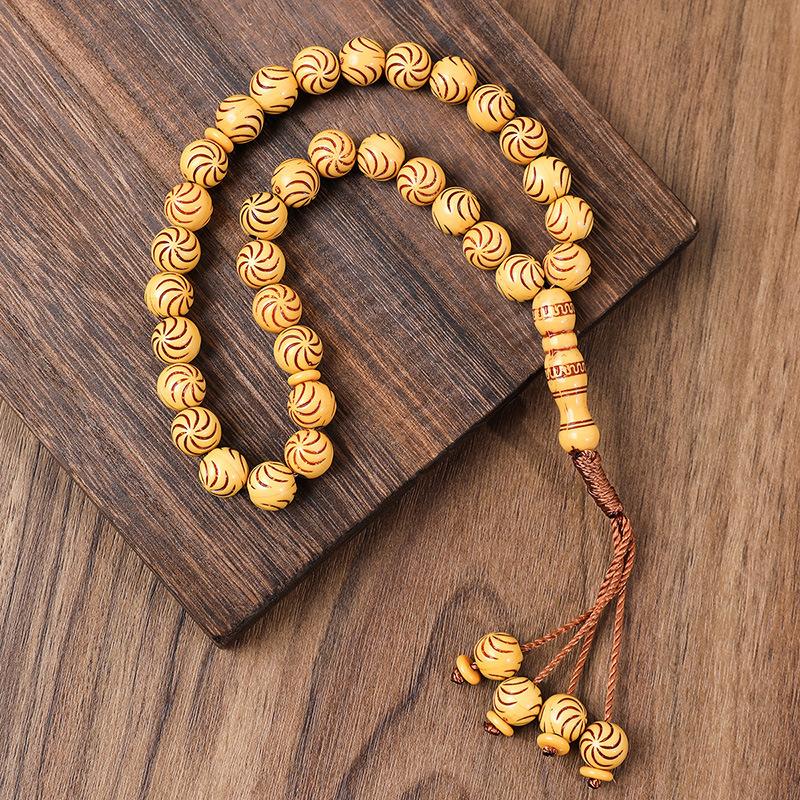 Product Introduction of 33 Natural Blackwood Tesbiha Bracelet | Men's Worship Beads Dhikr Counter Handmade Beaded Muslim Bracelet Meditation/Daily Dual-Use 7
