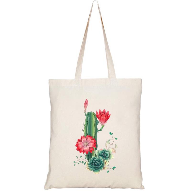 Túi Tote Vải Canvas GINKO Kiểu Basic có dây kéo khóa (có túi con) in hình card with cactuses succulents set HT193 0