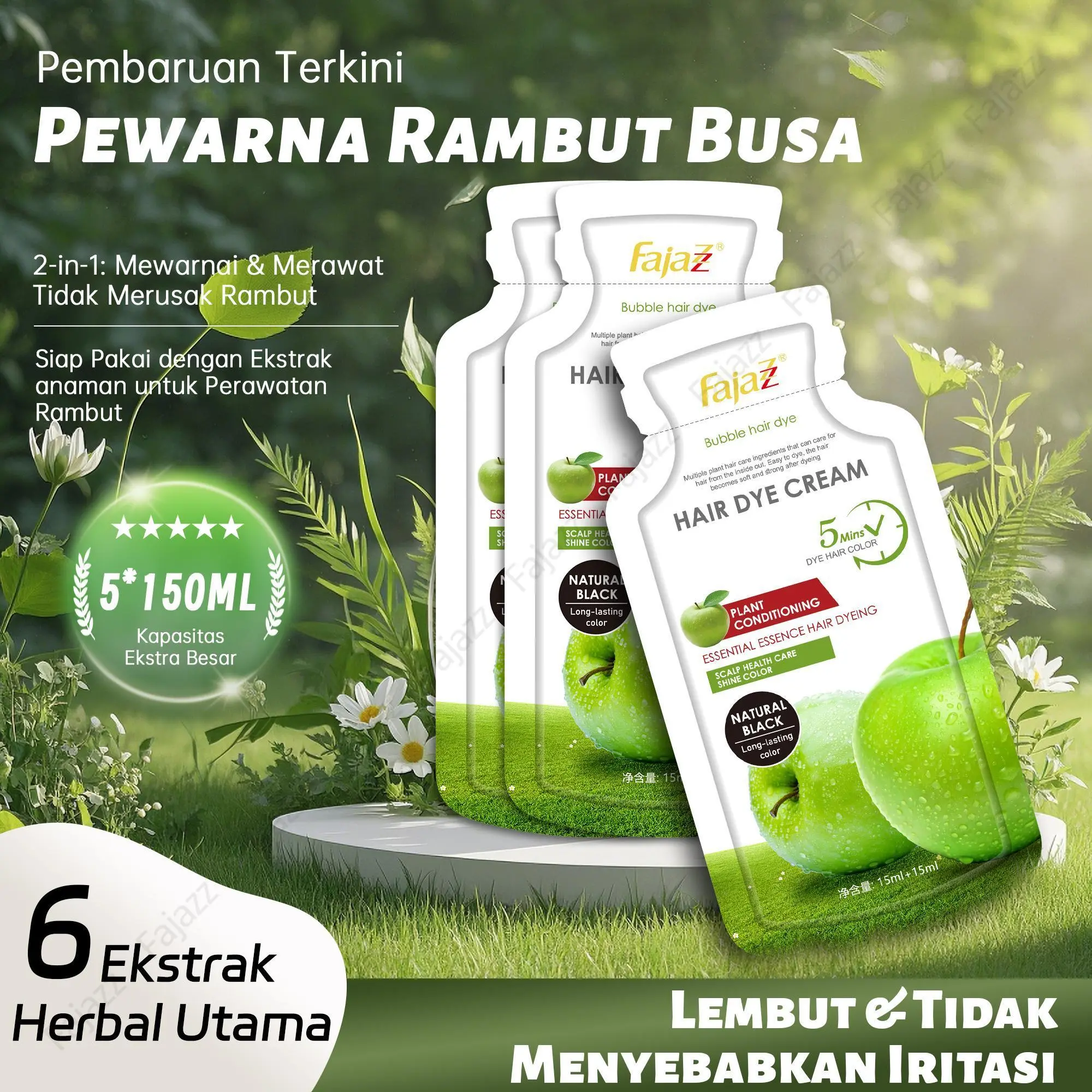 Weekly Sale【Fajazz】③Pewarna rambut alami dan tidak menyebabkan iritasi, Anda bisa mewarnai rambut di rumah，Beli 5 bungkus dan dapatkan kondisioner percobaan gratis（Beli 5 bungkus dan dapatkan kondisioner percobaan gratis）【COD】